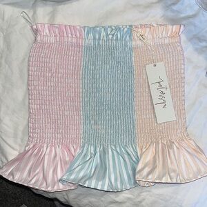 Petersyn Tutti Pink Blue Orange Smocked Ruffle Marianna Strapless Top XS NWT